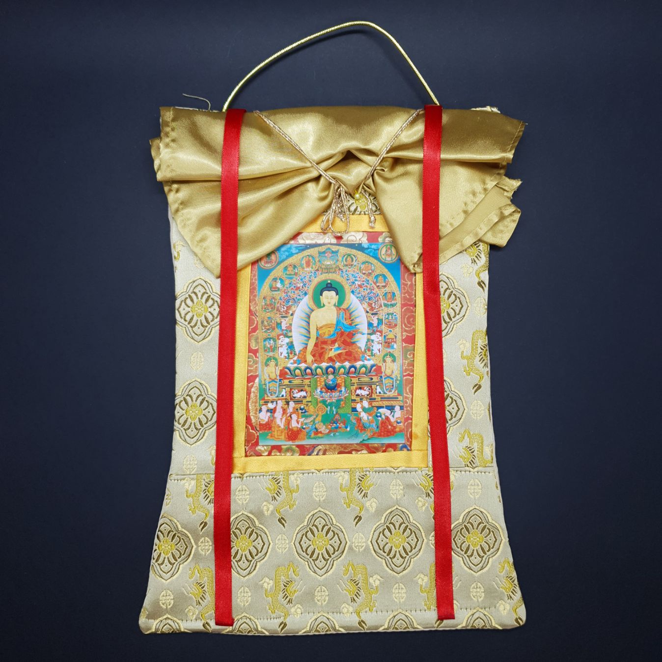 Thanka Vestida Brocado a Iluminação de Buda